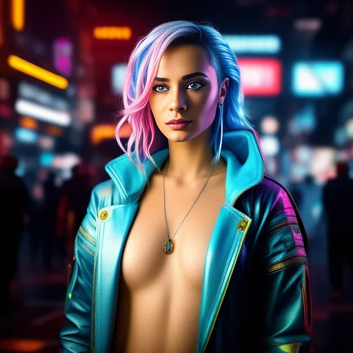 A woman with one golden eye and one blue eye in cyberpunk style