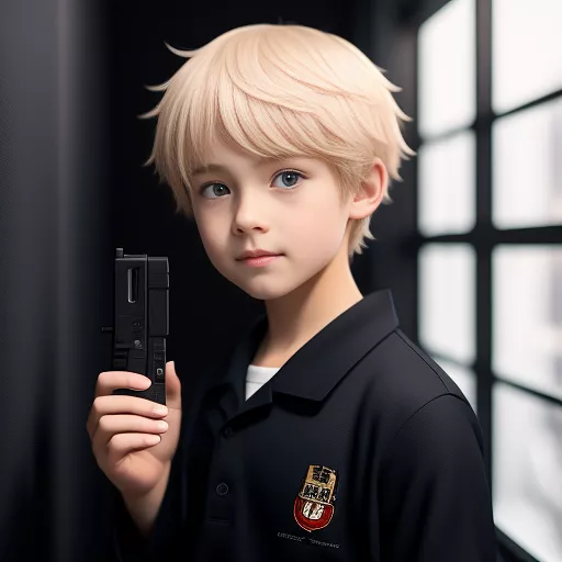 A boy named dougal holding a mac-11 in anime style