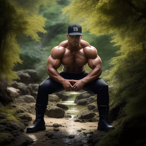 Strong bodybuilder, super jacked,handsome, baseball cap, wearing army pants and boots, pant seams are popped boots have stretched 30 inches and now are ripped pants are ripped in some places 10000000000000000000000 pounds of muscle 1000 feet biceps can lift 10000000000000000000000000000000 pounds covered in mud triceps are 200inches and you can see them clearly through pant and are ripped there very defined 8 pack abs in anime style