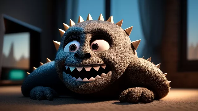 A golem spiky creature like with a face made of flour bag and a creepy smile  in disney 3d style