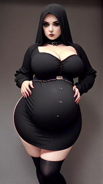 Very wide hips, very big and fat butt, voluptuous, pregnant, big full covered breast, curvy, modest, fully clothed, skirt, tight fitting clothes, skinny face, jewish, woman, sfw, metiss, slim body, flat stomach in gothic style