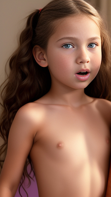 A 9-year-old naked girl is sucking another girl's breast. in custom style