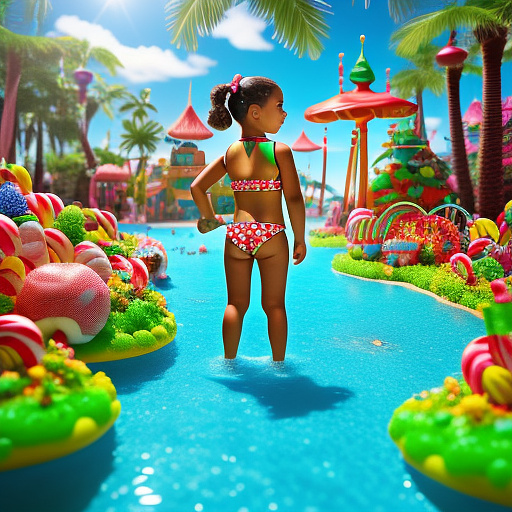 9-year-old wearing bikini seen from back in kids painted style