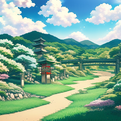 A landscape with only grass and clouds in anime style