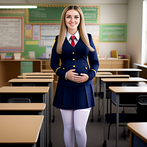Preggo 18-year-old girl with 40 weeks at university in classroom with uniform in custom style