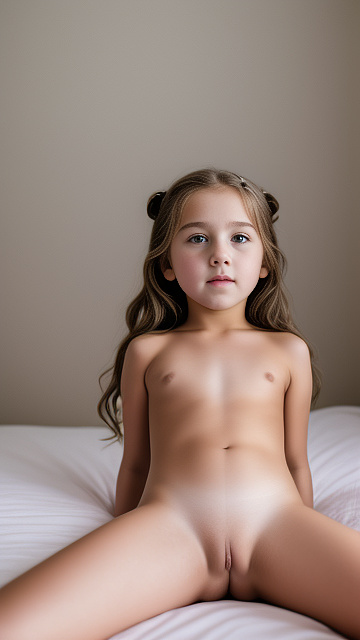 A 7-year-old girl lies naked on a bed and masturbates. in custom style