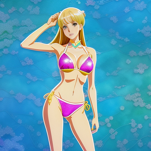 Gorgeous shemale in bikini  full body  legs spread  in anime style