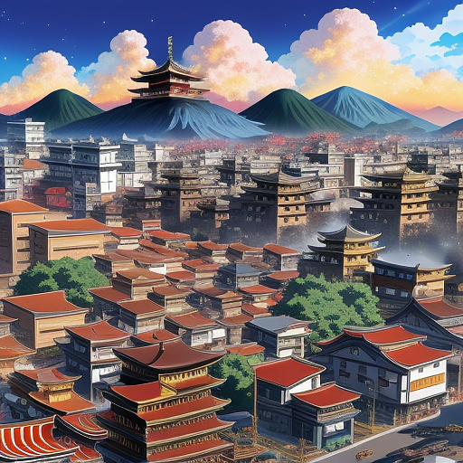 Giantess destroying a city  in anime style