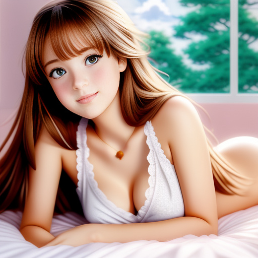 Hot white girl laying down on a bed in anime style