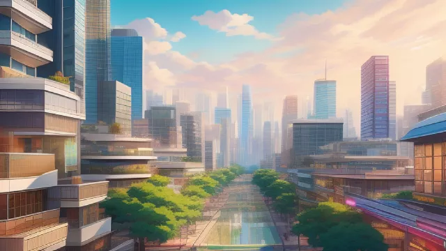 Modern city in anime style