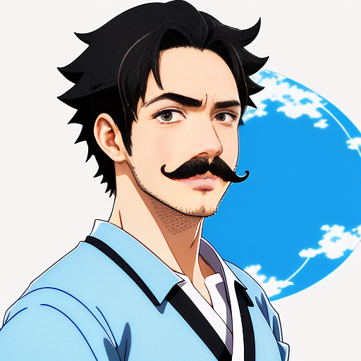 Handsome looking young boy with mustache
 in anime style