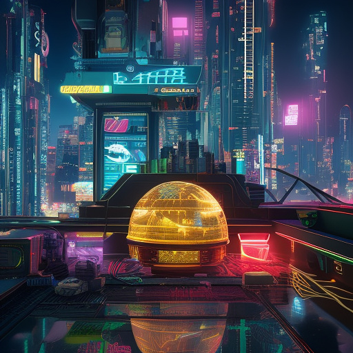 A cheerful transformer flies through space against the backdrop of planets. in cyberpunk style
