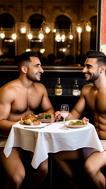 2 naked gays in italian restaurant.  in custom style