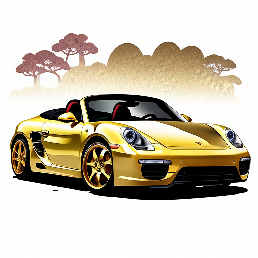Guinea pig driving a gold porsche boxster  in anime style