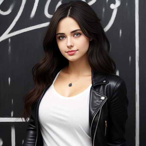A brunette woman in her 20s in the style of the supernatural tv series. her signature looks are black boots, dark leather jacket, dark flannel shirts and dark blue jeans. in anime style