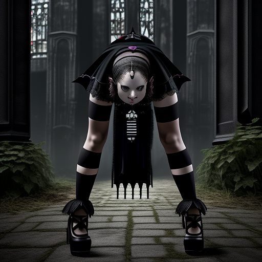 Thic preteen girl with short shorts and heels bending down in gothic style