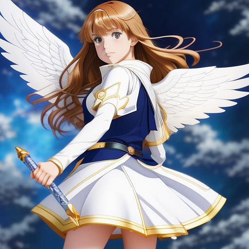 Female angel with shield in anime style