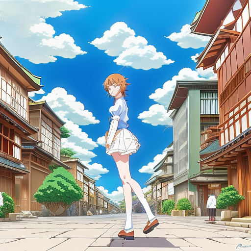Full body,girl,bouncing breasts in anime style