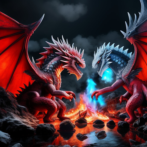   a  fire and ice dragon fighting botth of them covered in blood
animes style
 in anime style