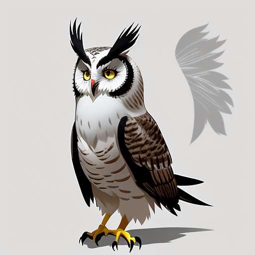 Combination of many owl types into an avatar. wise looking, feathers made of shadow. inside the shadow are glimmering little stars. in anime style