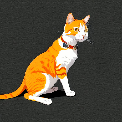 A cat is standing, holding a train toy in anime style