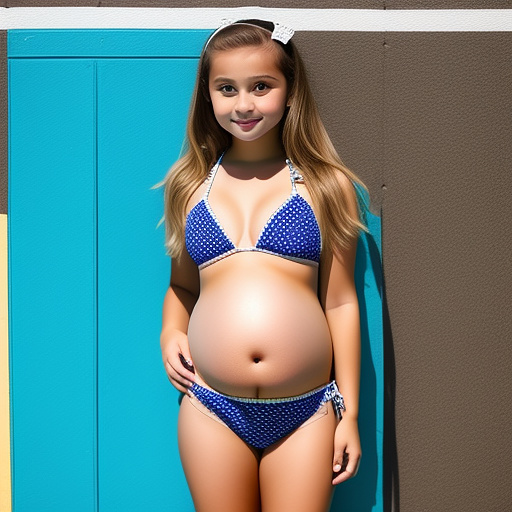 Preggo 13-year-old girl of 45 weeks at school wearing a little bikini  in custom style