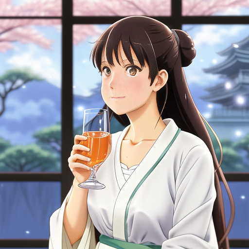 Gul is drinking a glass of water in anime style