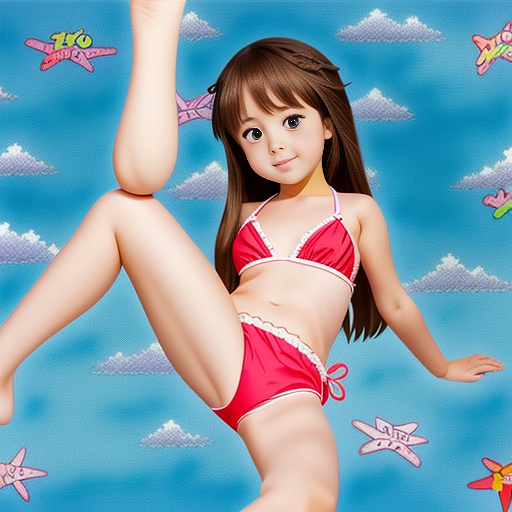 6 year old wearing bikini spreading her legs in anime style