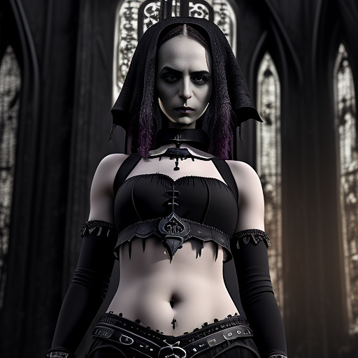 A 14 year old girl with crop top and a big belly button  in gothic style