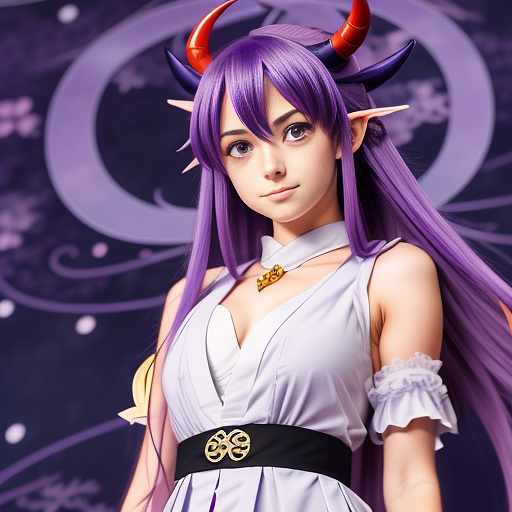 Female purple tiefling wizard in anime style