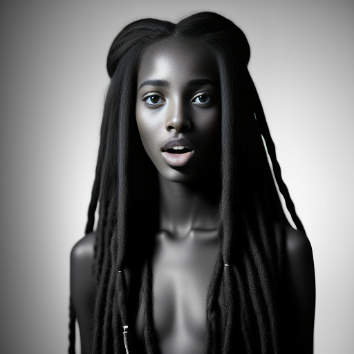Skinny 16 year old somalian girl with long dreds forced by metal device to open her mouth and stick tounge out and heavy crying about it in bw photo style