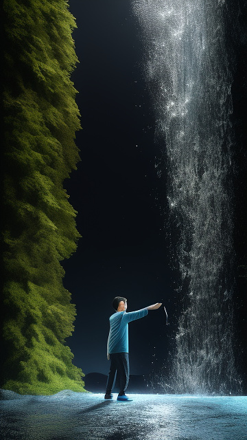 Teenage boy is splashing water from a bottle in his hands on the elevator keypad
elevator keypad is soaked with water
the entire elevator cabin should be visible in the image in realistic style