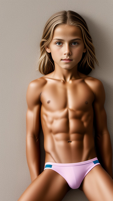 10 year old girl, naked, spread legs, skinny, lean, muscular, strong abs, belly bulge

 in custom style