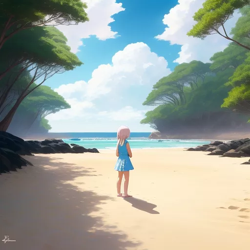 Girl on beach  in anime style
