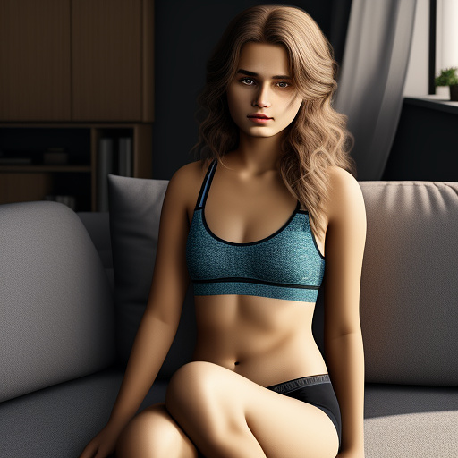 Ultra realistic a 16 year old german girl sits on the sofa in the living room in cute underwear in custom style