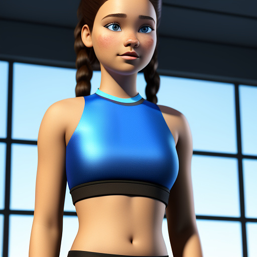 A 14 year old girl with crop top and a shallow belly button  in disney 3d style