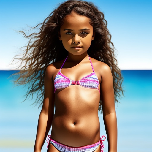 10 year old girl in bikini trying to take off her clothes hot front view  in custom style
