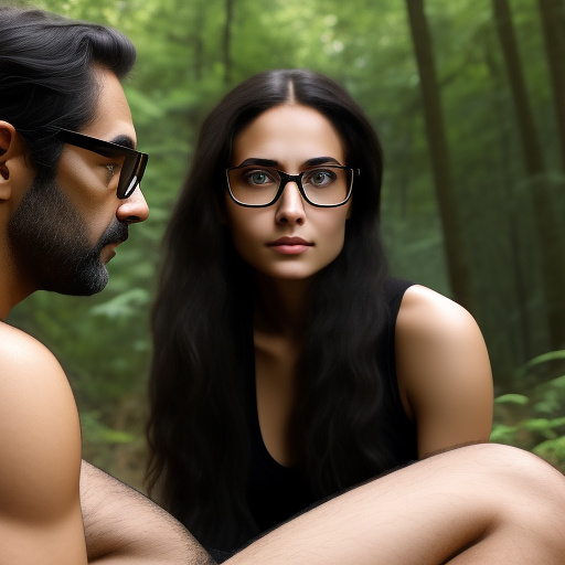 Ultra realistically a 22 year old girl with a black braid with glasses and brown eyes 1.70 large slim in the forest with a 40 year old man who penetrates his penis into her vagina a detailed third person point of view in custom style