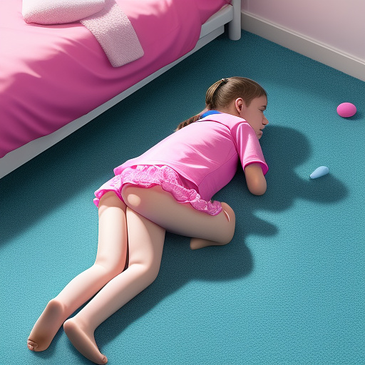 Ultra realistically a 13 year old girl lies unconscious with sprayed legs on the floor fell fell from pussy in custom style