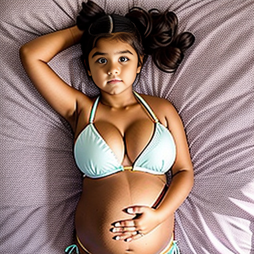 Little sister of 15-years-old pregnant of 40 weeks at bed and a round big belly and not that big boobs dressing a bikini looking at the camera "not touching her belly" as she had a rough day at school and not that chubby talking a nap at bed "make her stand up" in custom style