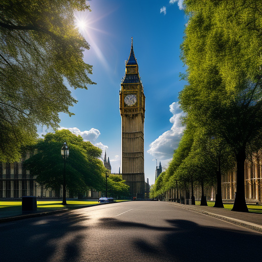 Big ben and the elizabeth tower in full view, with graffiti painted on the buildings in some places, plain background in realistic style