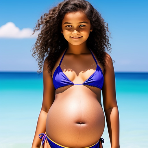 Pregnant 13-year-old girl wearing a bikini  in custom style