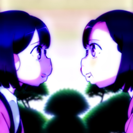 Ochako and tsuyu bound together face to face
 in anime style