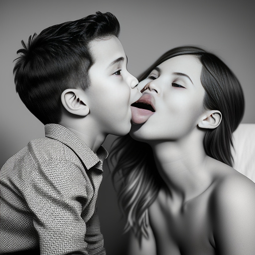 Young mom and son having oral intercourse  in bw photo style