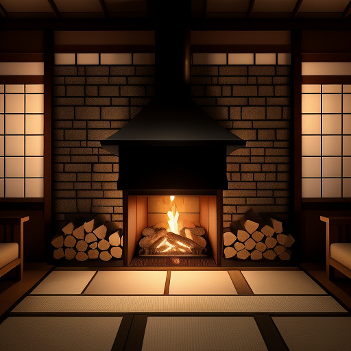 Fireplace burn wood in anime style