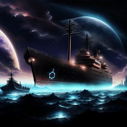 Dead space and a ship in very dark space in anime style