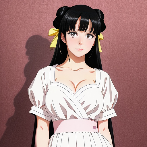 Black hair, maid, blush, yellow pupils in anime style