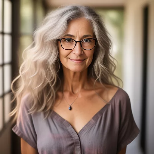 Man in his 60s, jeans, t-shirt, rugged face, prominent nose, brown eyes, welcoming smile, wooden beads with glasses on them, shoulder-length gray hair.
she is 59, tendrils of wild wavy red hair framing her face, petite, muted tie-dyed shirt, earth-toned shawl, stylish, colorful bangles, silver watch and rings, smiling and her pale skin creases around the eyes and mouth in anime style