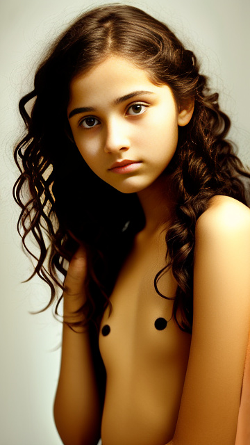 13 year old girl, hand touching body in custom style