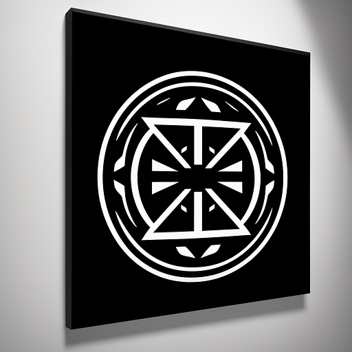 Samurai clan symbol painted in black on white flag  in anime style
